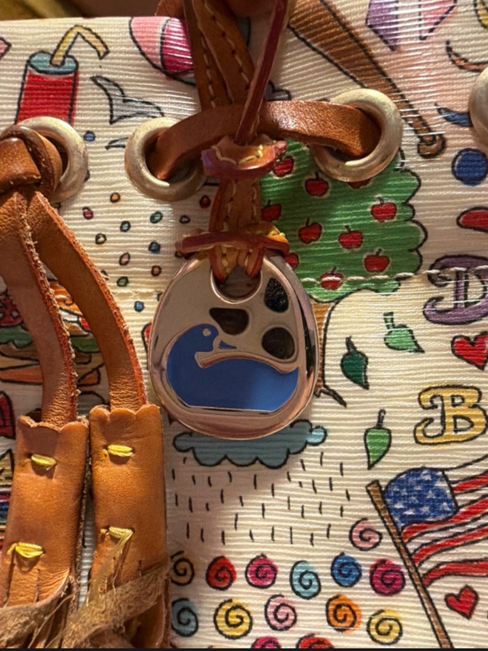 Dooney & Bourke Multicolor Doodle Satchel with Tan Leather Trim - Picture 8 of 10